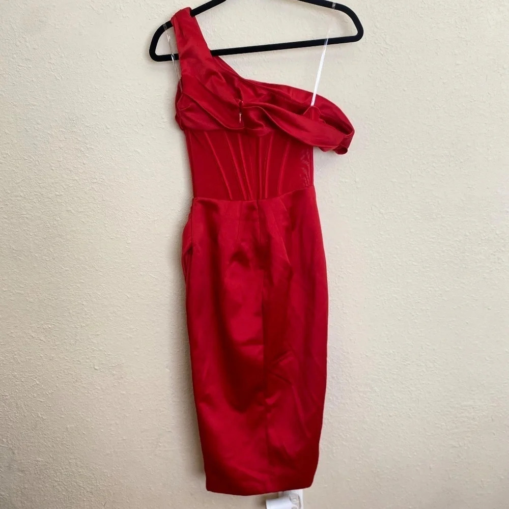 House of CB “Lulu” Red Asymmetric Drape Midi Corset Dress NWOT size XS - Picture 7 of 16